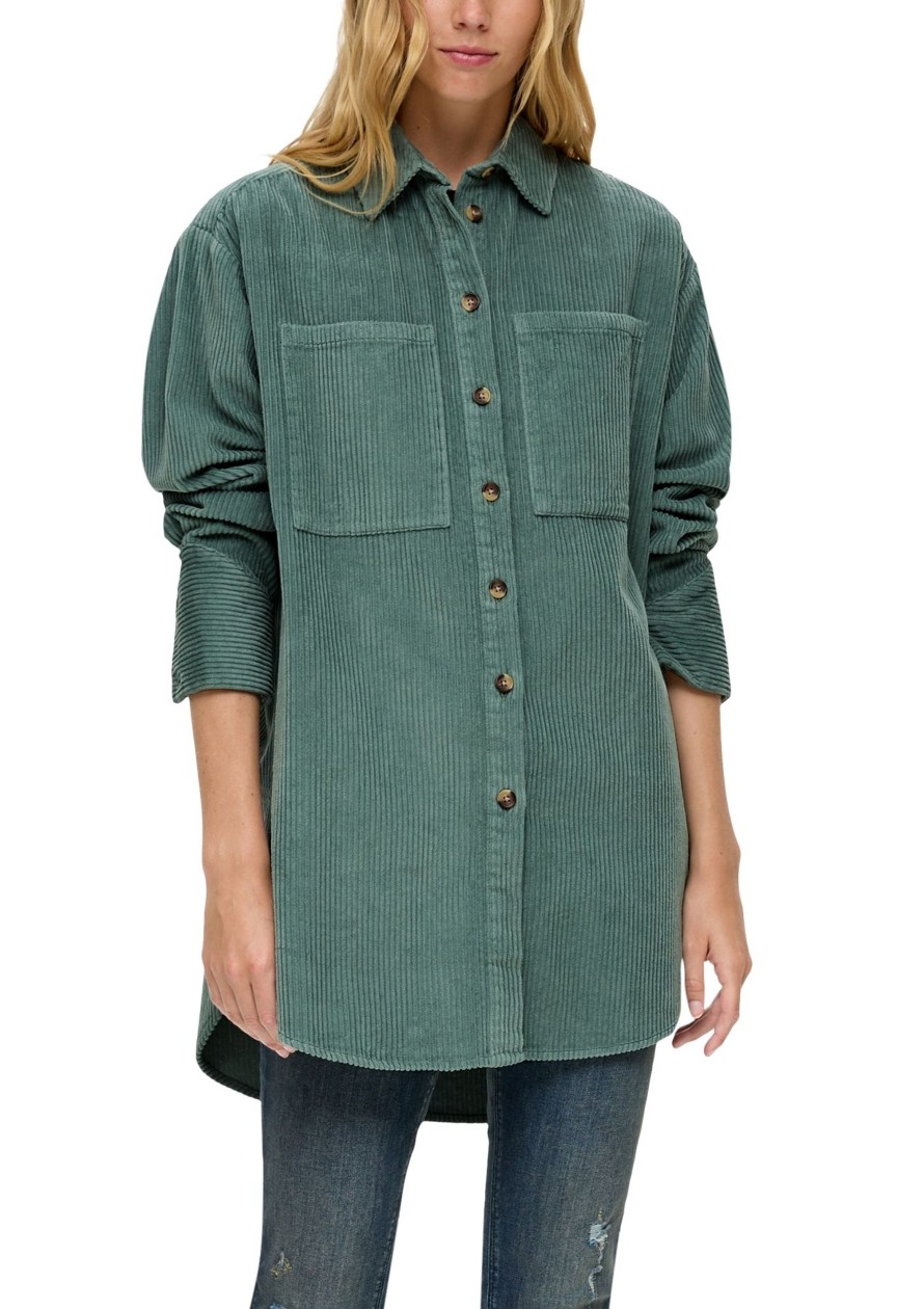 Dames S.Oliver | Qs By S. Oliver Corduroy Blouse Blue Green 2131762