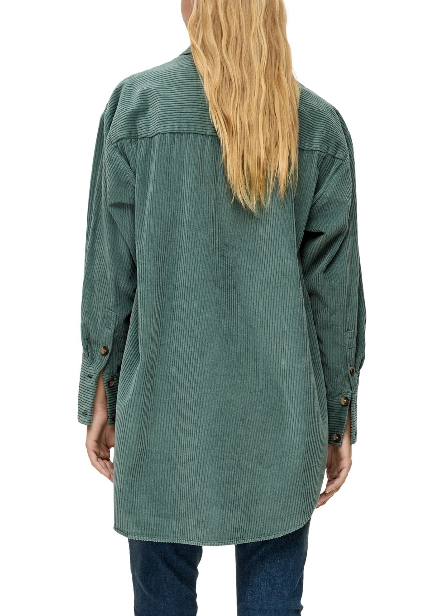 Dames S.Oliver | Qs By S. Oliver Corduroy Blouse Blue Green 2131762