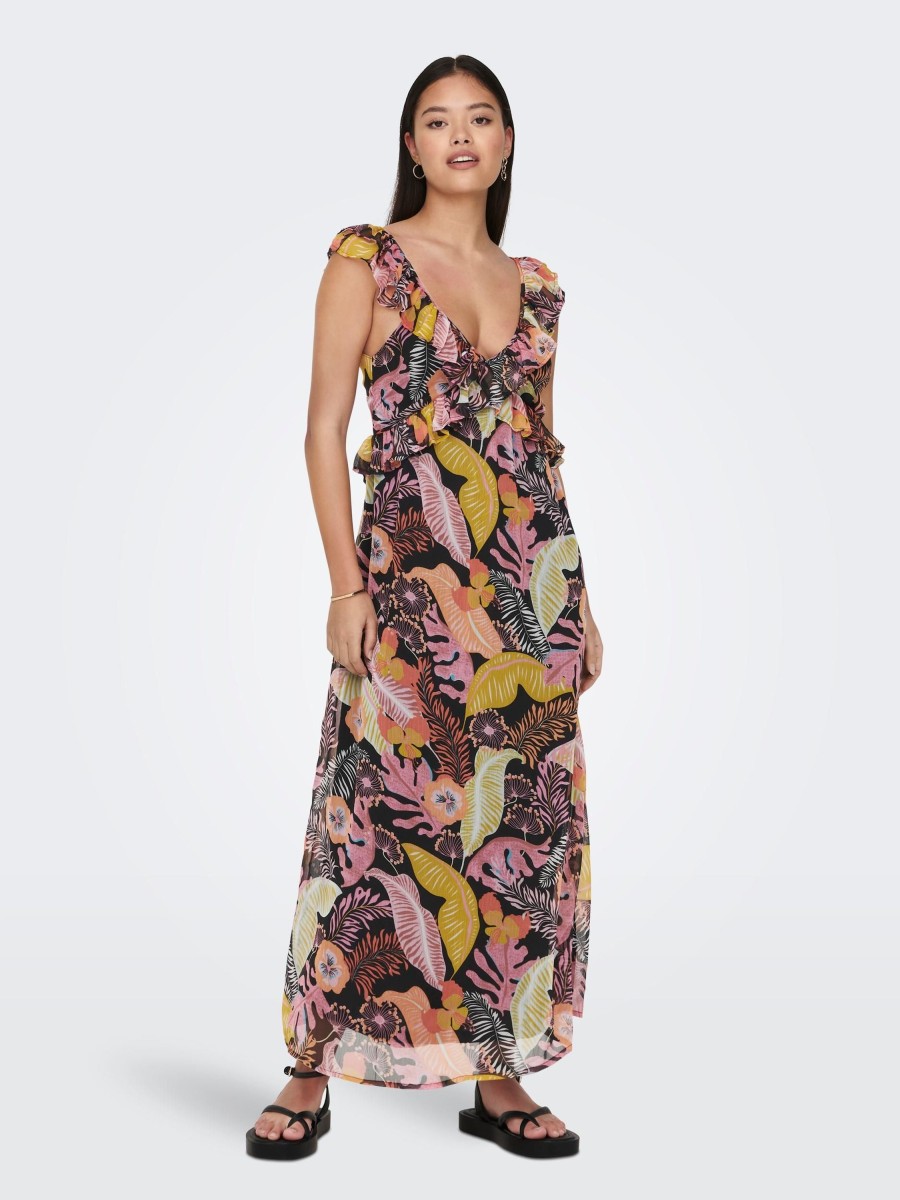 Dames Jacqueline de Yong | Jdy Midi Print Jurk Black Pink 15294481