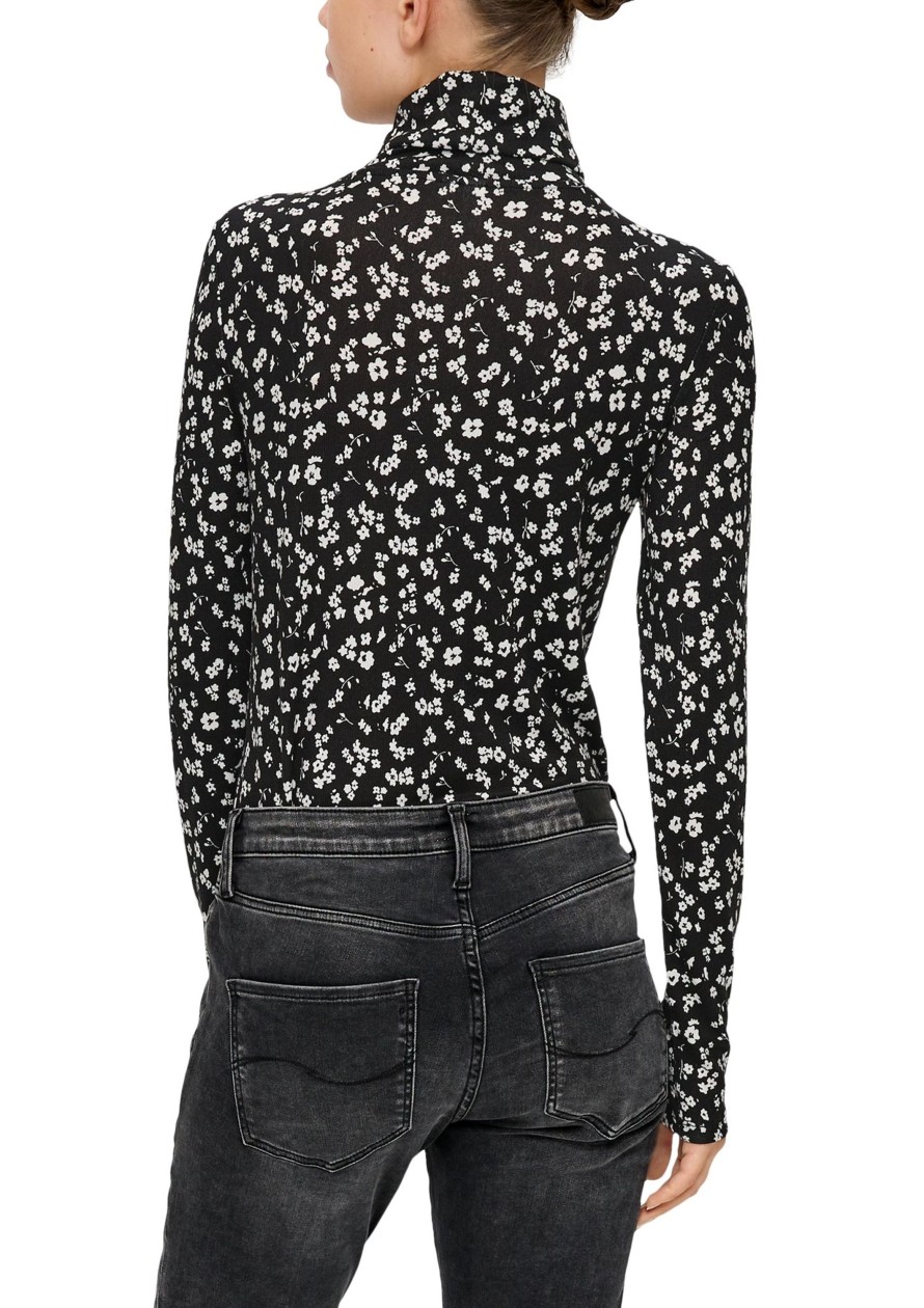 Dames S.Oliver | Qs By S.Oliver Print Col Shirt Black 2135426 99A6