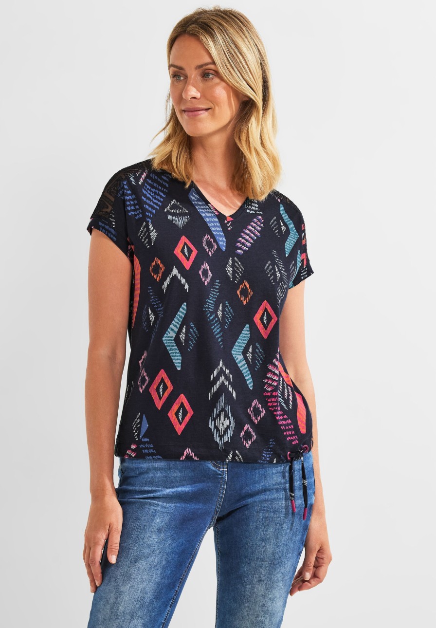 Dames Cecil | Cecil Print Shirt Met Kant Night Sky 320261 34077