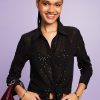 Dames Esprit | Esprit Pailletten Blouse Black 113Ee1F317 001