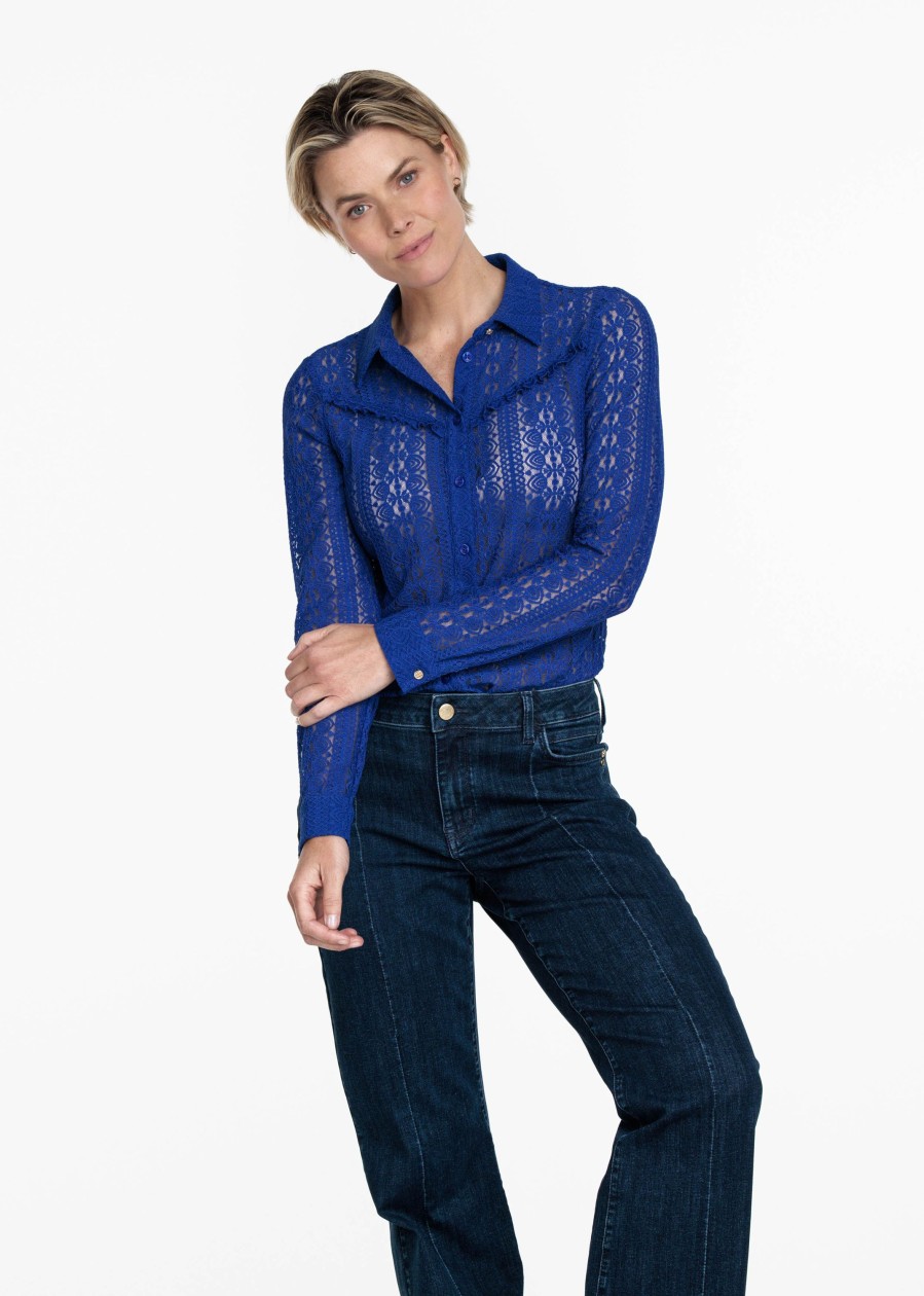 Dames Tramontana | Tramontana Kanten Blouse Bright Blue C15-09-401