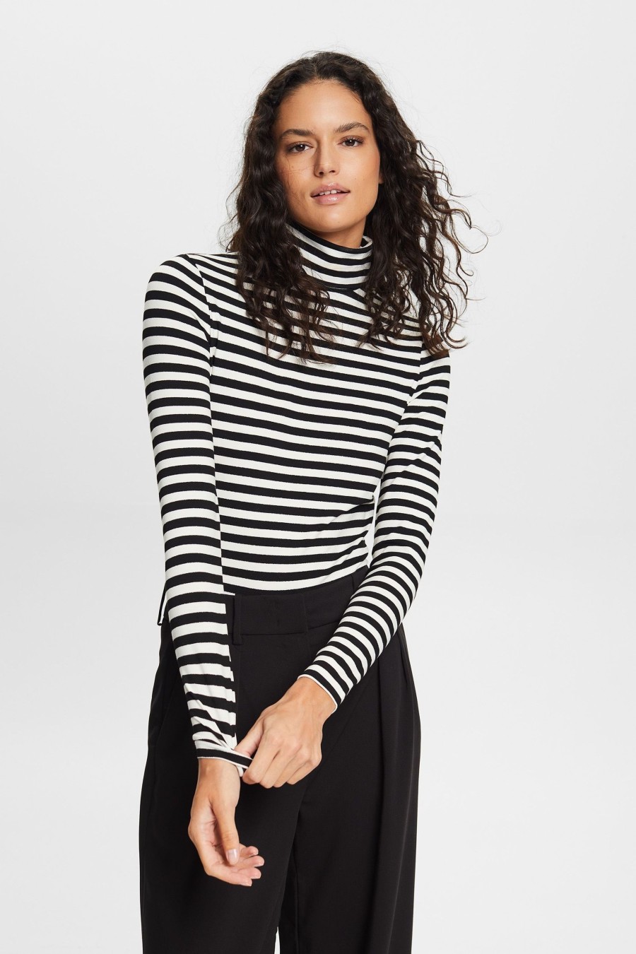 Dames Esprit | Esprit Streep Col Shirt Black 093Eo1K301 001