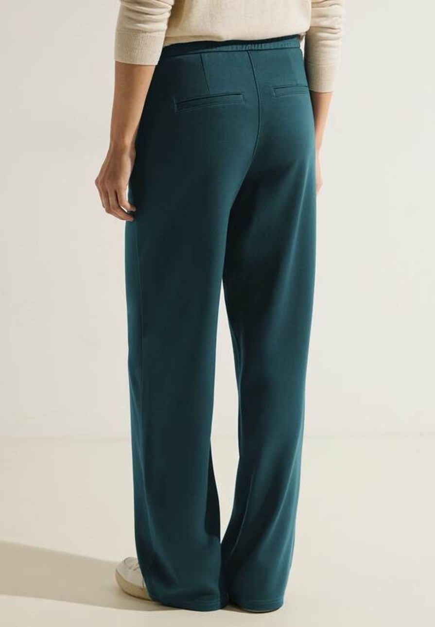 Dames Cecil | Cecil Wijde Jersey Broek Lake Green 376687 14926