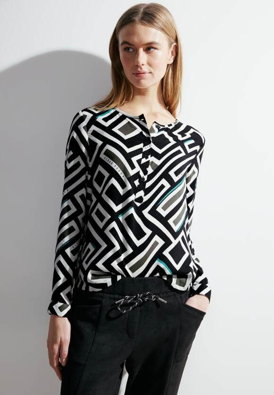 Dames Cecil | Cecil Grafische Print Blouse Black 344392 30001