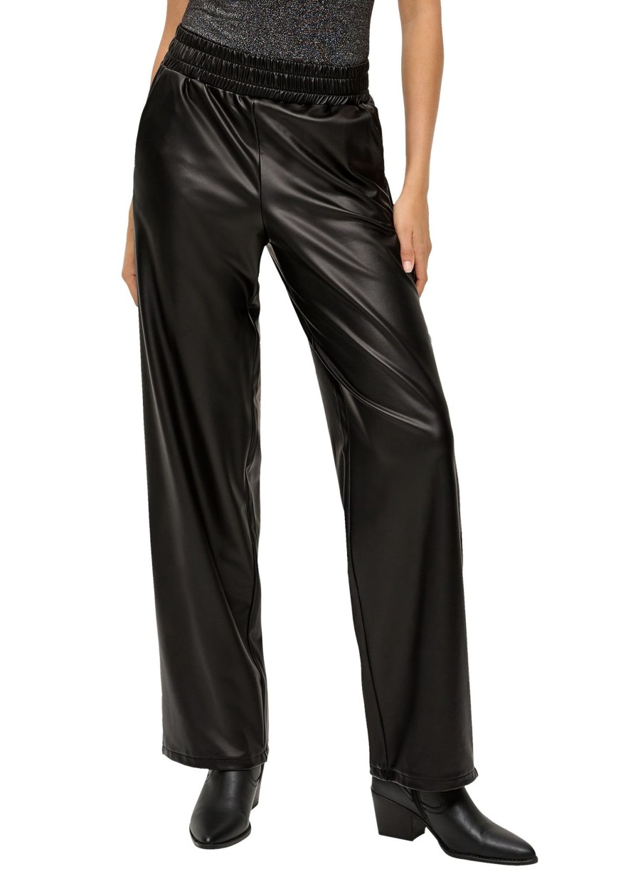 Dames S.Oliver | Qs By S. Oliver Vegan Leather Broek Black 2140549