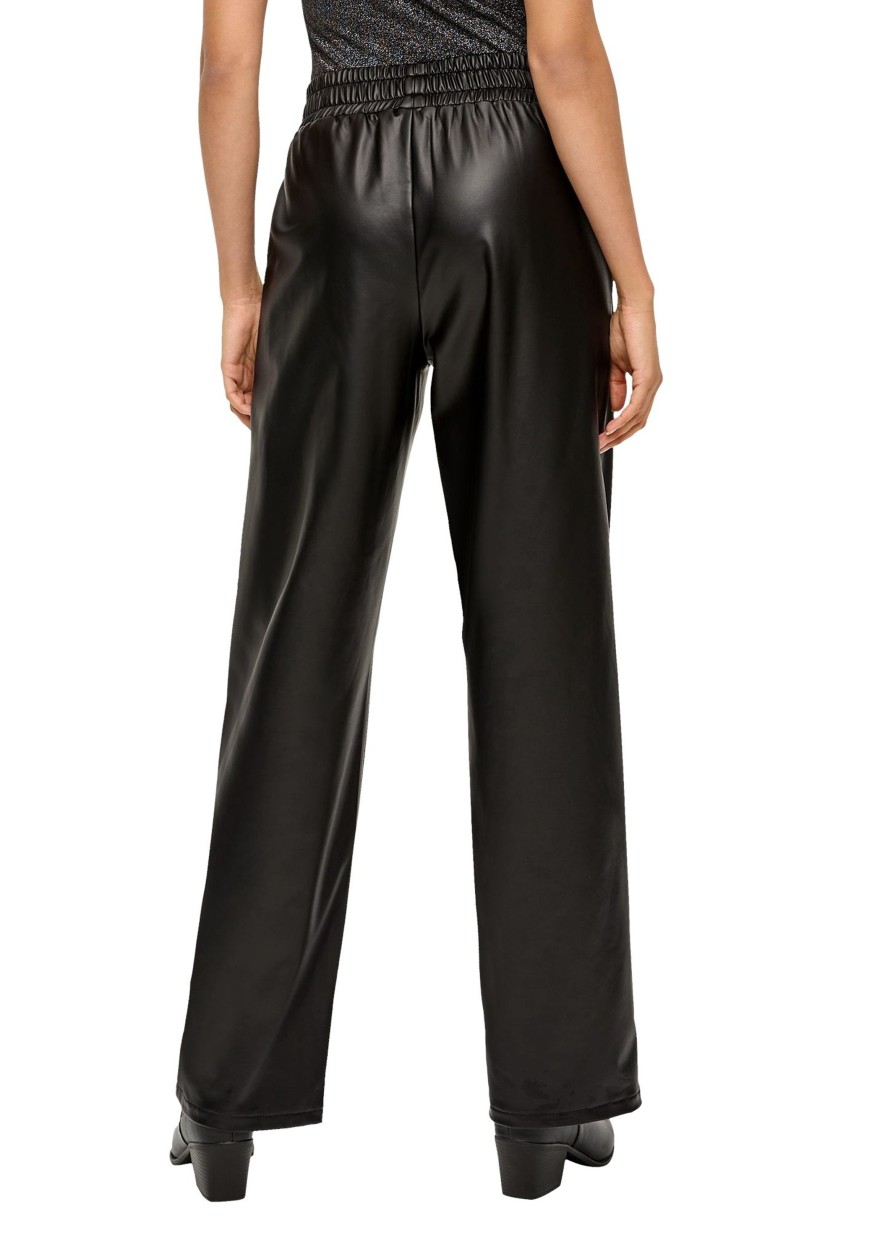 Dames S.Oliver | Qs By S. Oliver Vegan Leather Broek Black 2140549