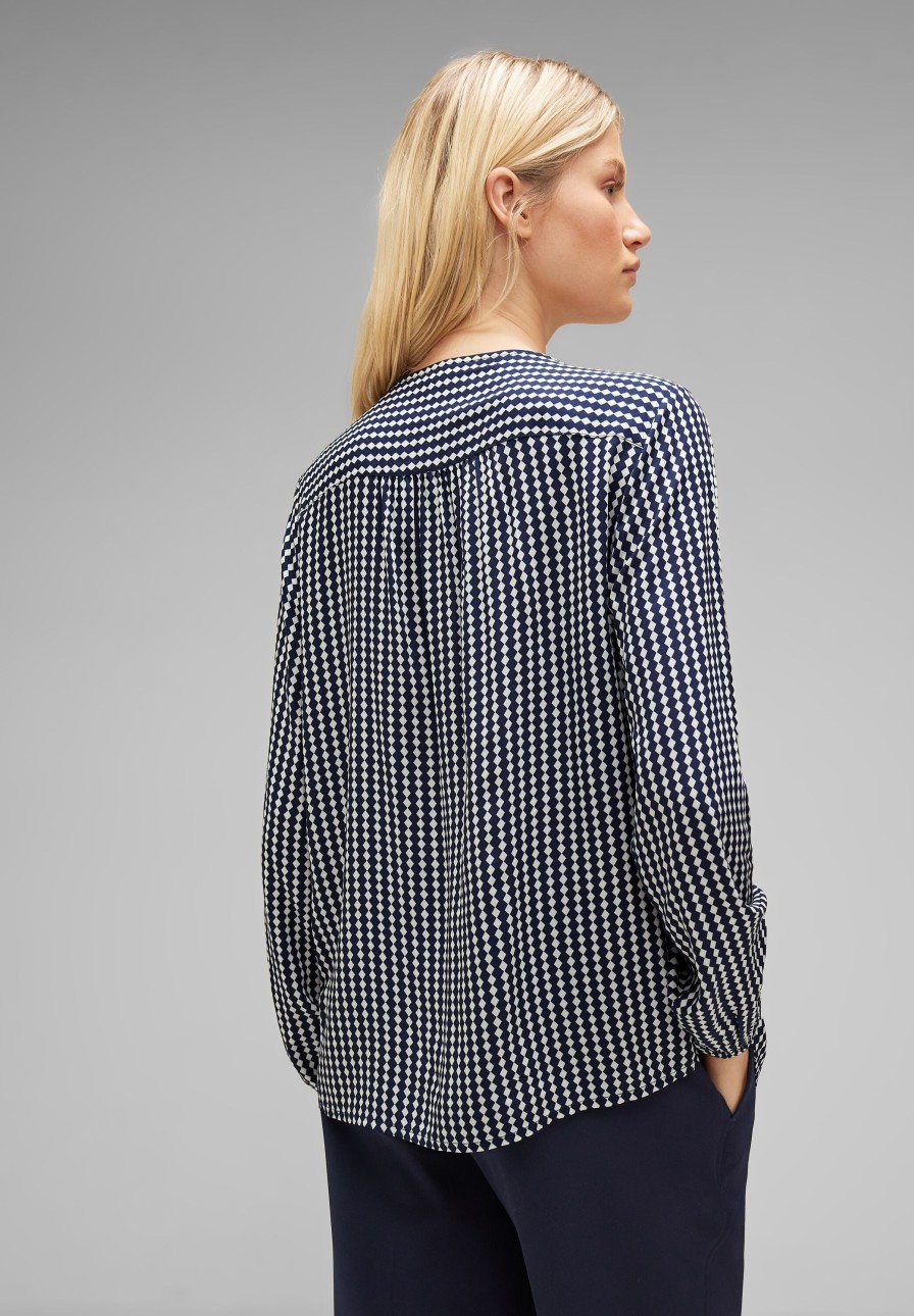 Dames Street One | Street One Ruit Blouse Deep Blue 344195 21238