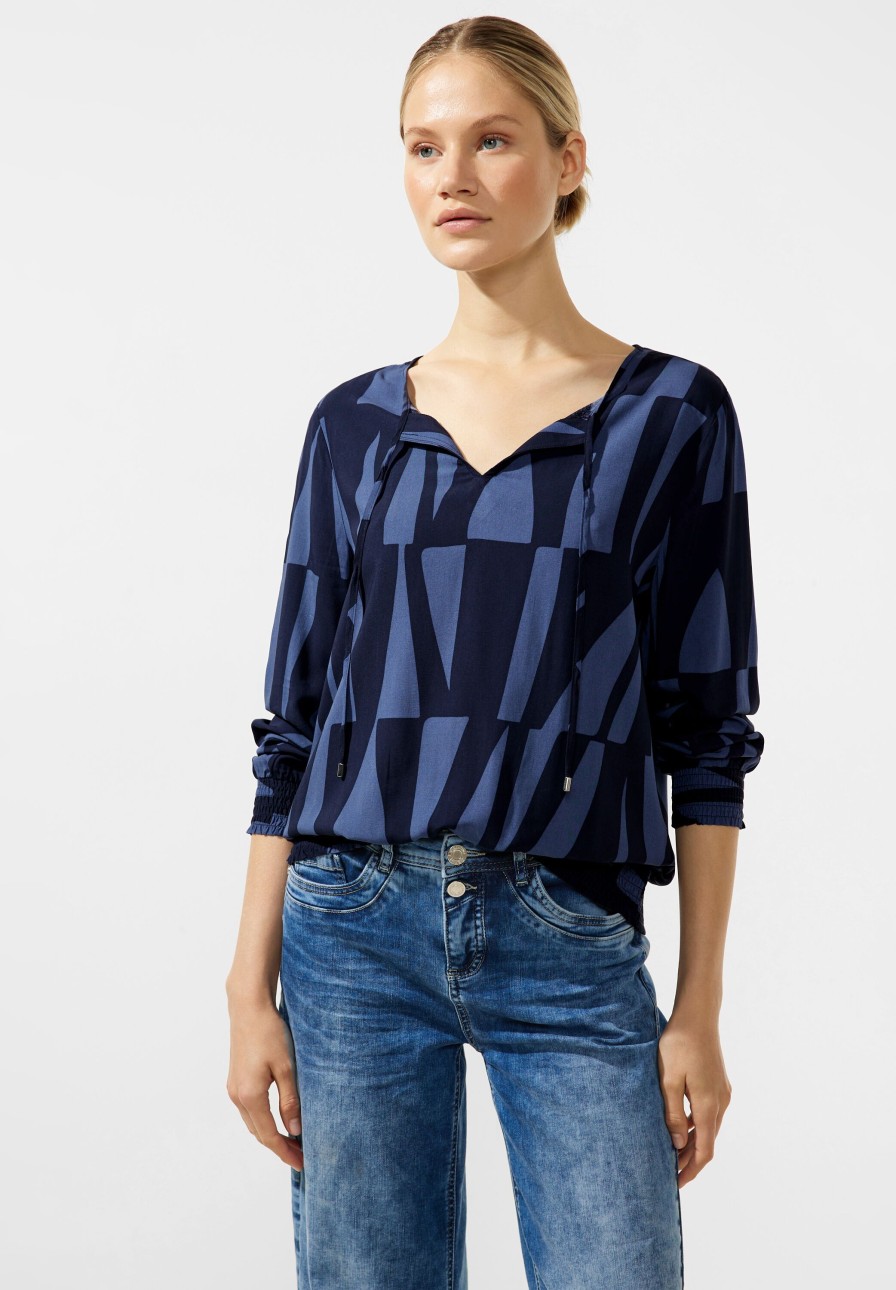 Dames Street One | Street One Print Blouse Deep Blue 344144 21238