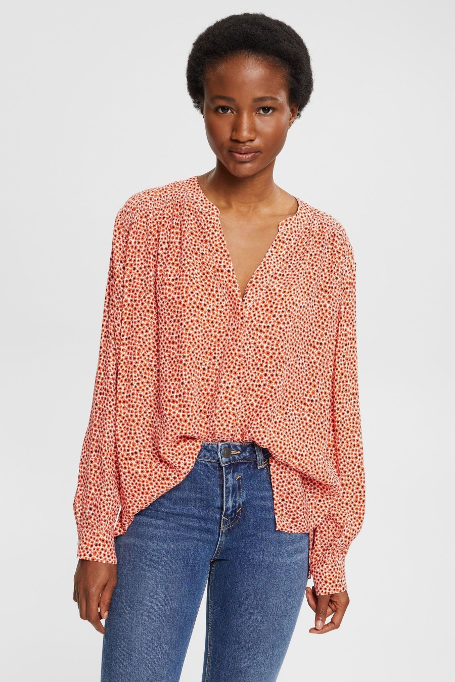 Dames Esprit | Esprit All Over Print Blouse Orange 023Ee1F308 638