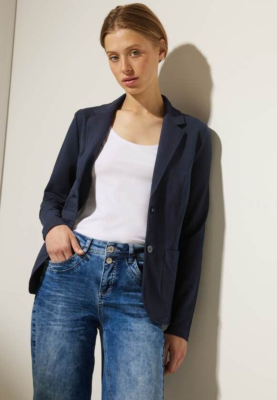 Dames Street One | Street One Jersey Blazer Deep Blue 211912 11238