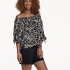 Dames Tramontana | Tramontana Palm Leaves Blouse Black D03-08-301