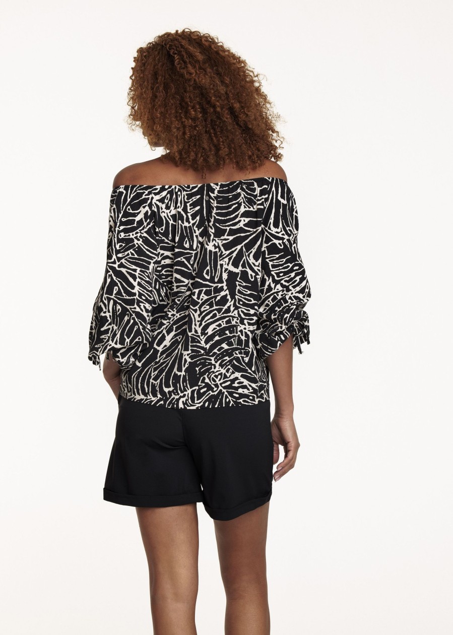 Dames Tramontana | Tramontana Palm Leaves Blouse Black D03-08-301