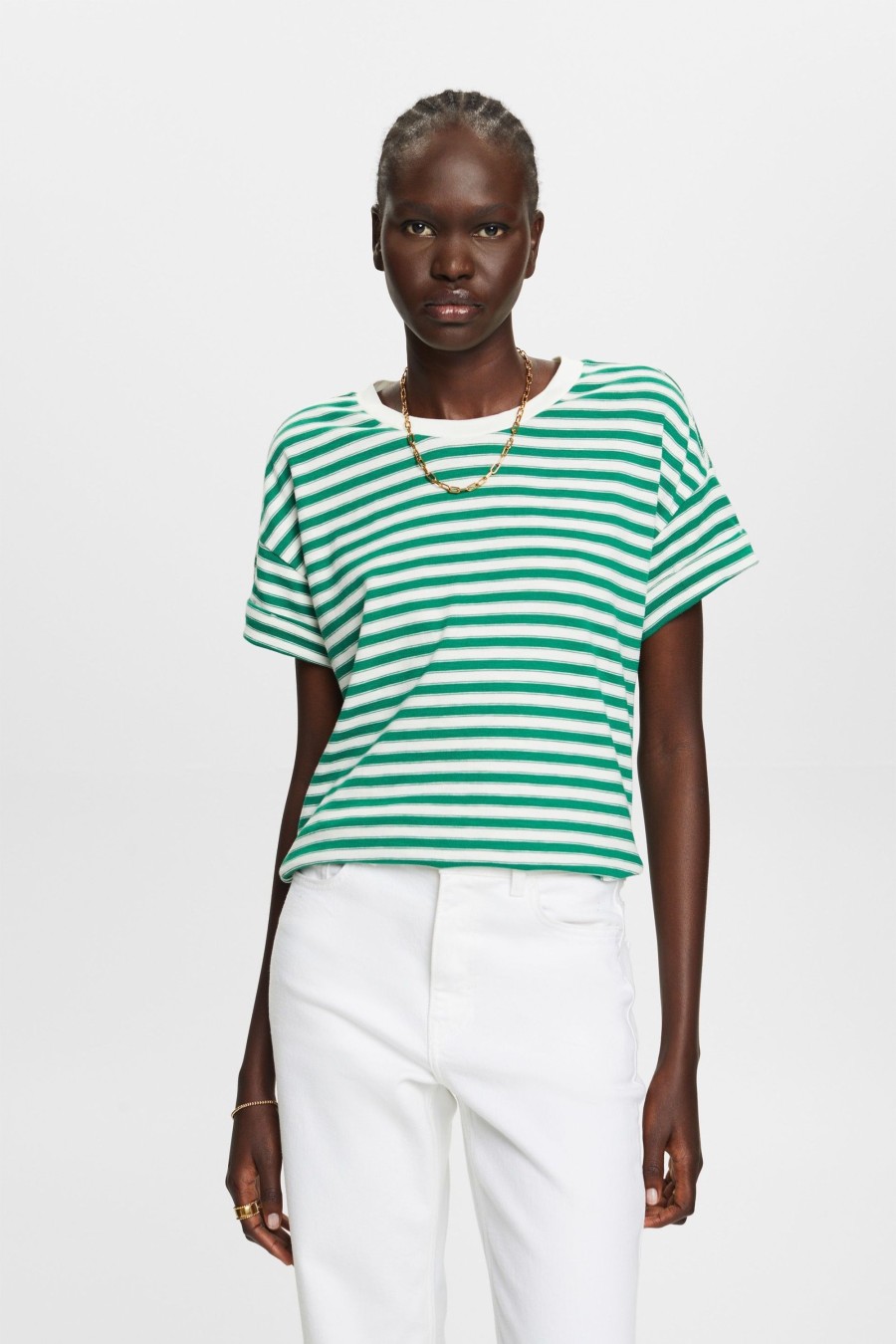 Dames Esprit | Esprit Oversized Streep Shirt Green 073Ee1K305 302