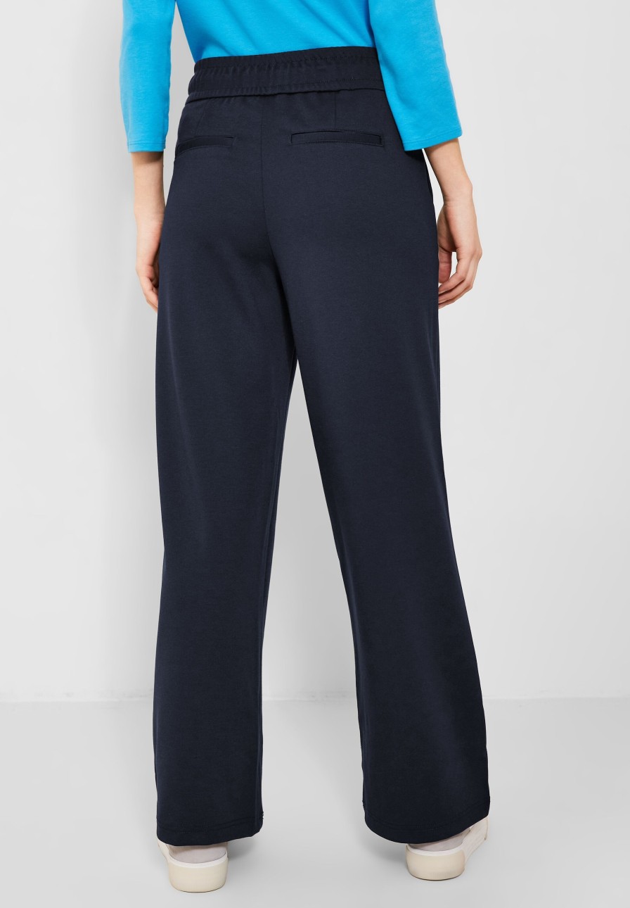 Dames Cecil | Cecil Wijde Jersey Broek Deep Blue 376163 10128