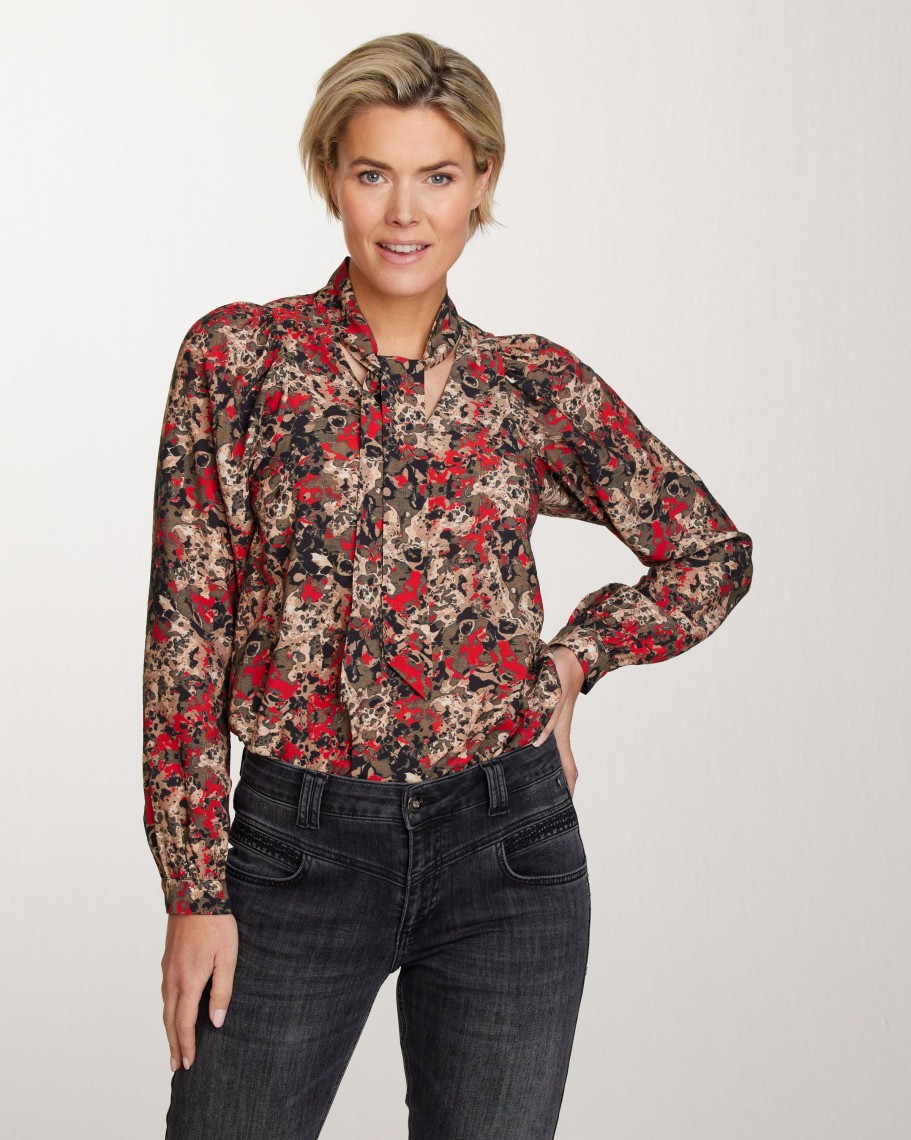 Dames Tramontana | Tramontana Print Blouse Met Strik Brown C08-06-301