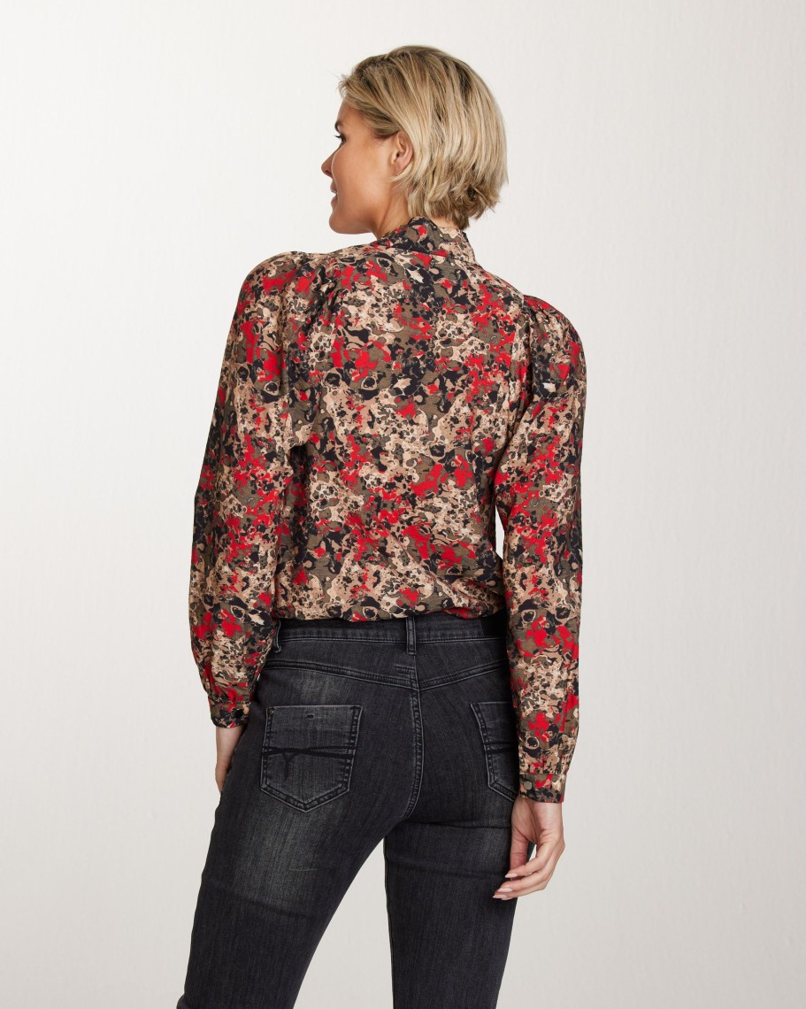 Dames Tramontana | Tramontana Print Blouse Met Strik Brown C08-06-301