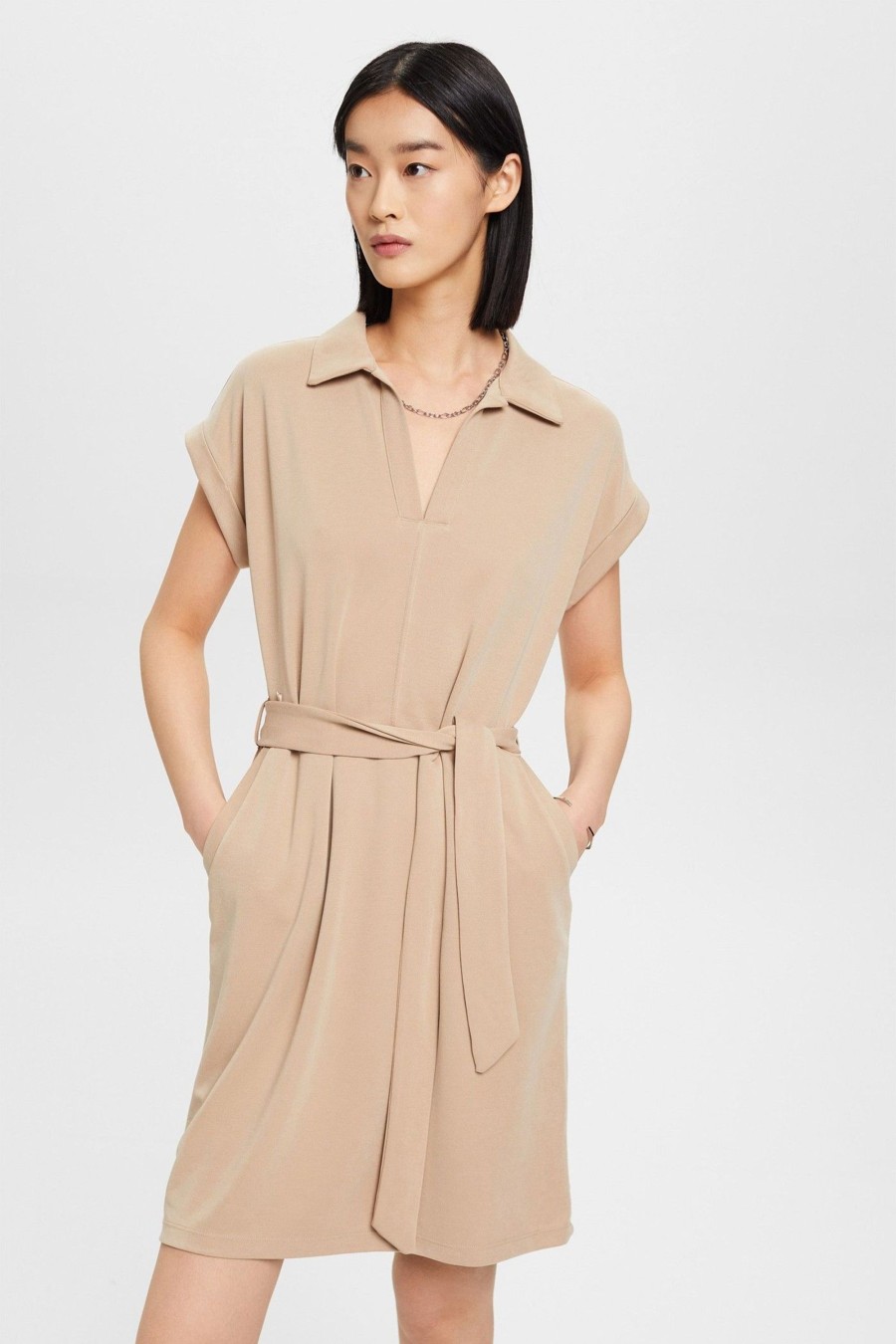 Dames Esprit | Esprit Cupro Dress Taupe 993Ee1E303 240