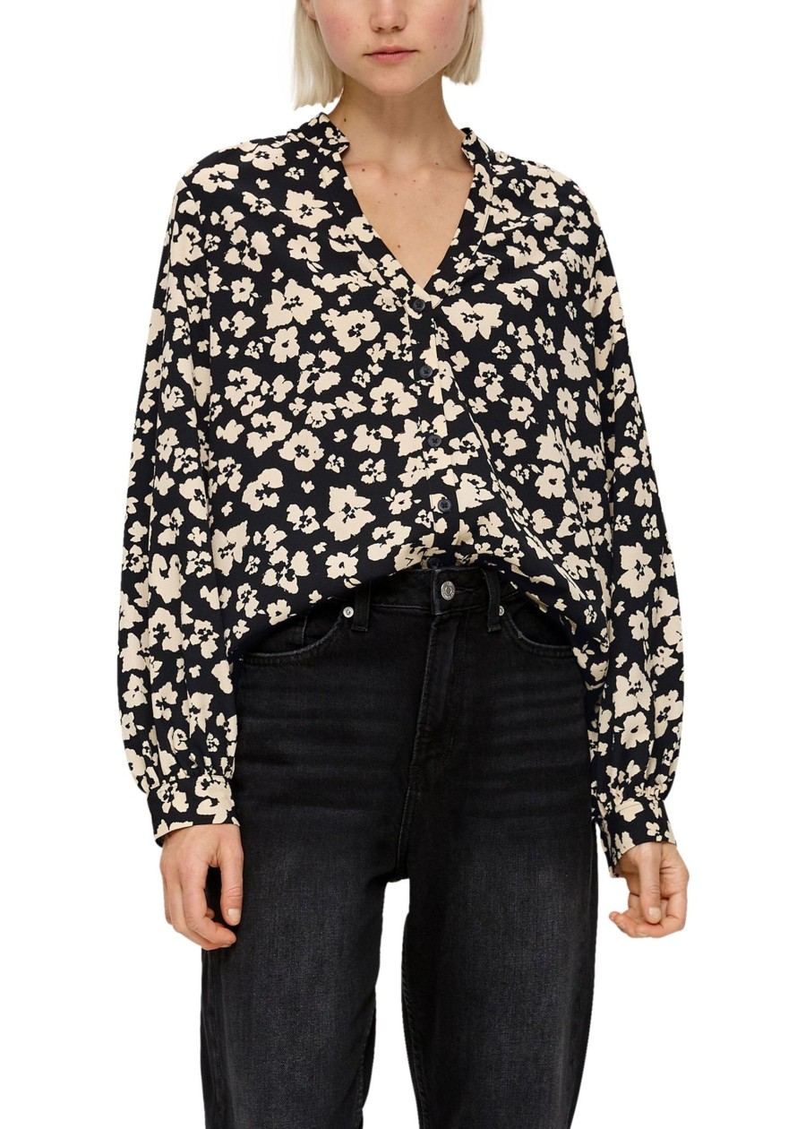 Dames S.Oliver | Qs By S. Oliver Bloemenprint Blouse Zwart