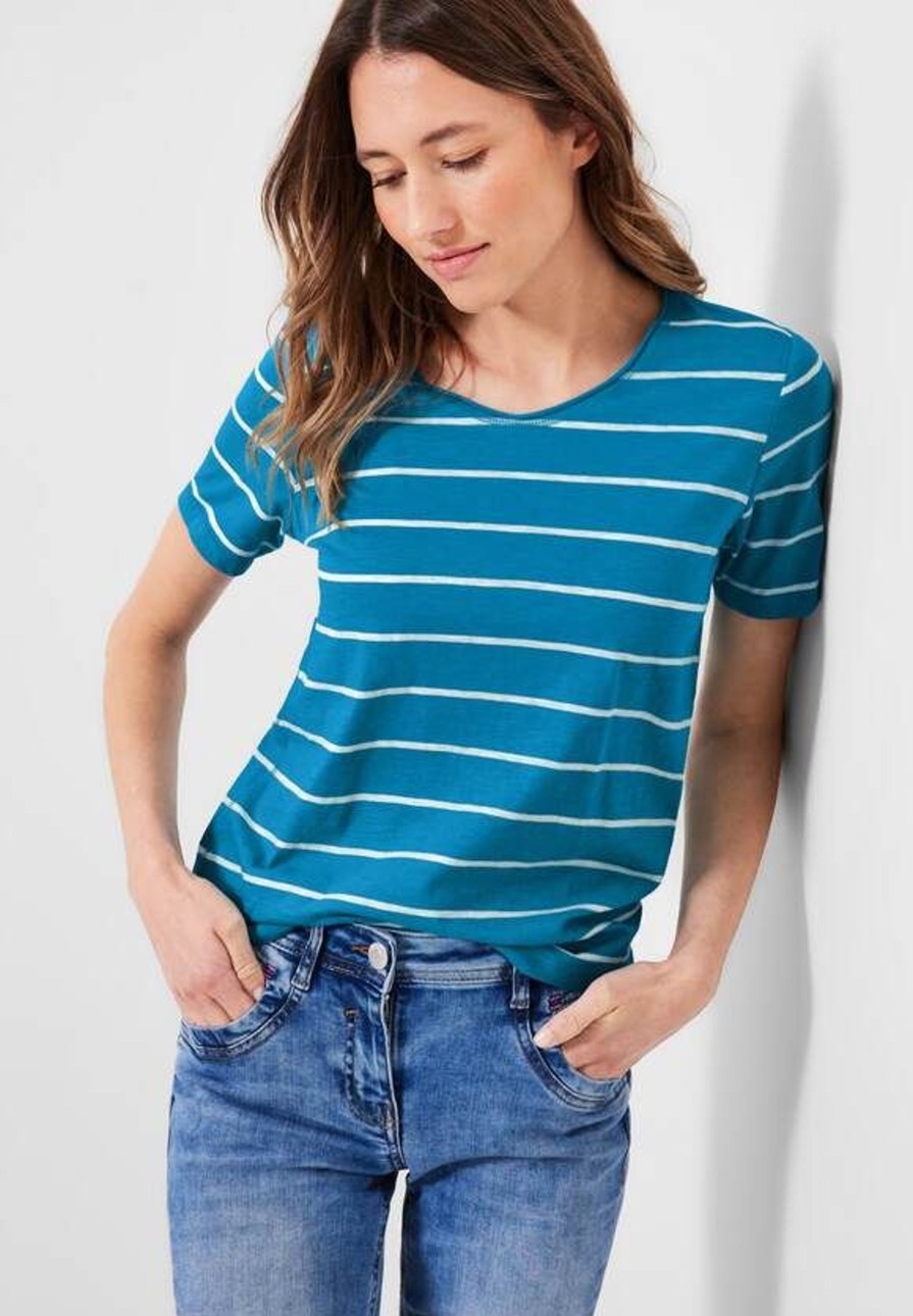 Dames Cecil | Cecil Streep Shirt Caribbean Blue 319373 24753