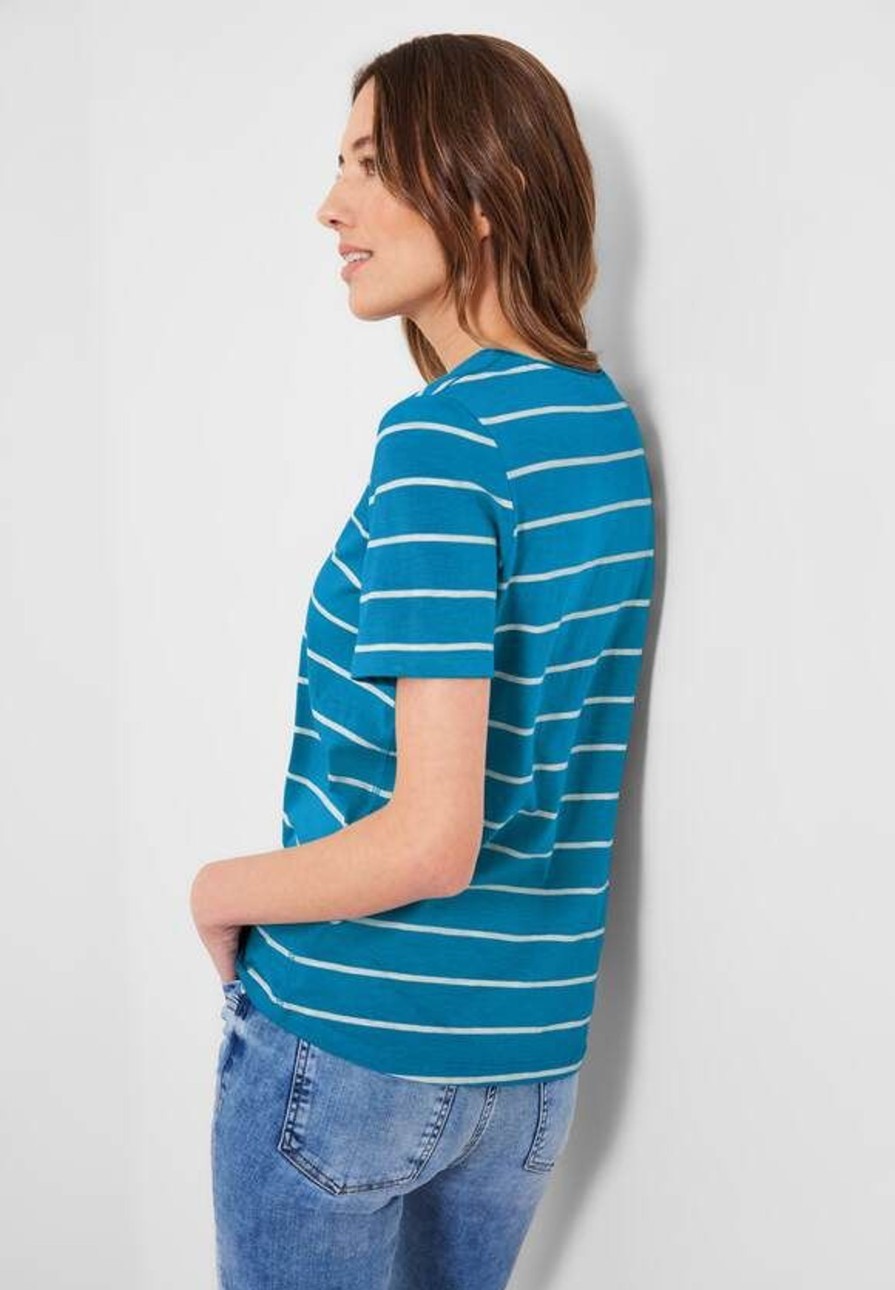 Dames Cecil | Cecil Streep Shirt Caribbean Blue 319373 24753