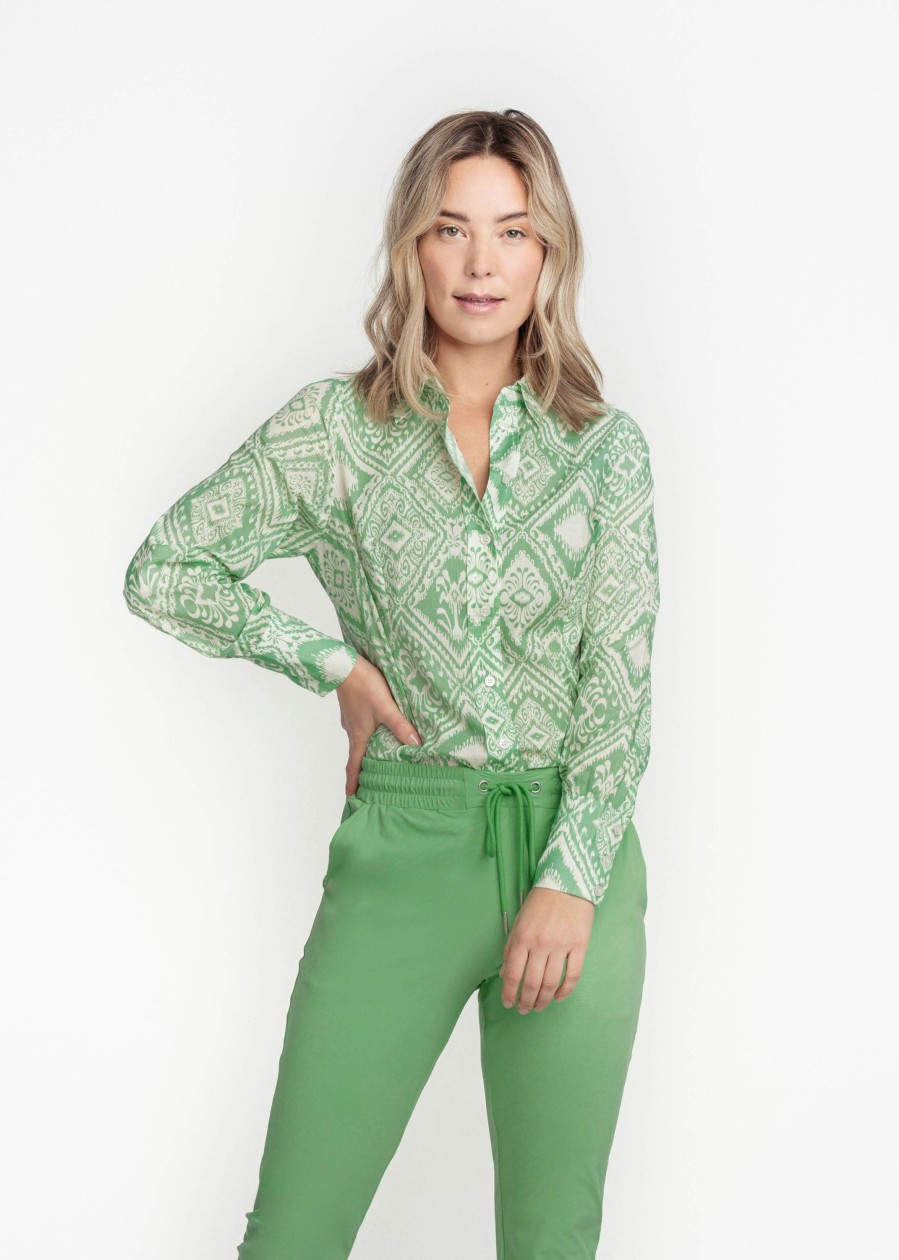 Dames Tramontana | Tramontana Print Blouse Greens C18-07-301 9996