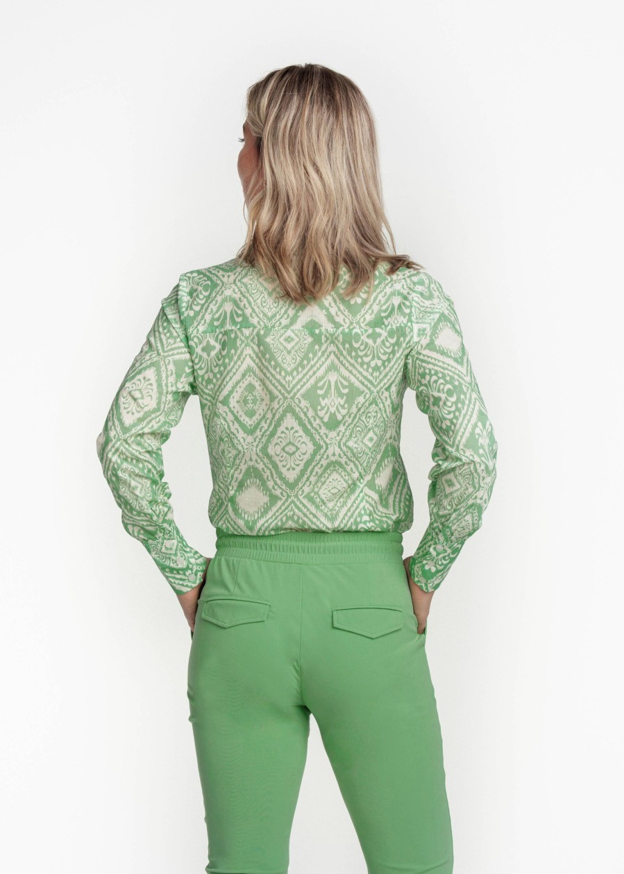 Dames Tramontana | Tramontana Print Blouse Greens C18-07-301 9996