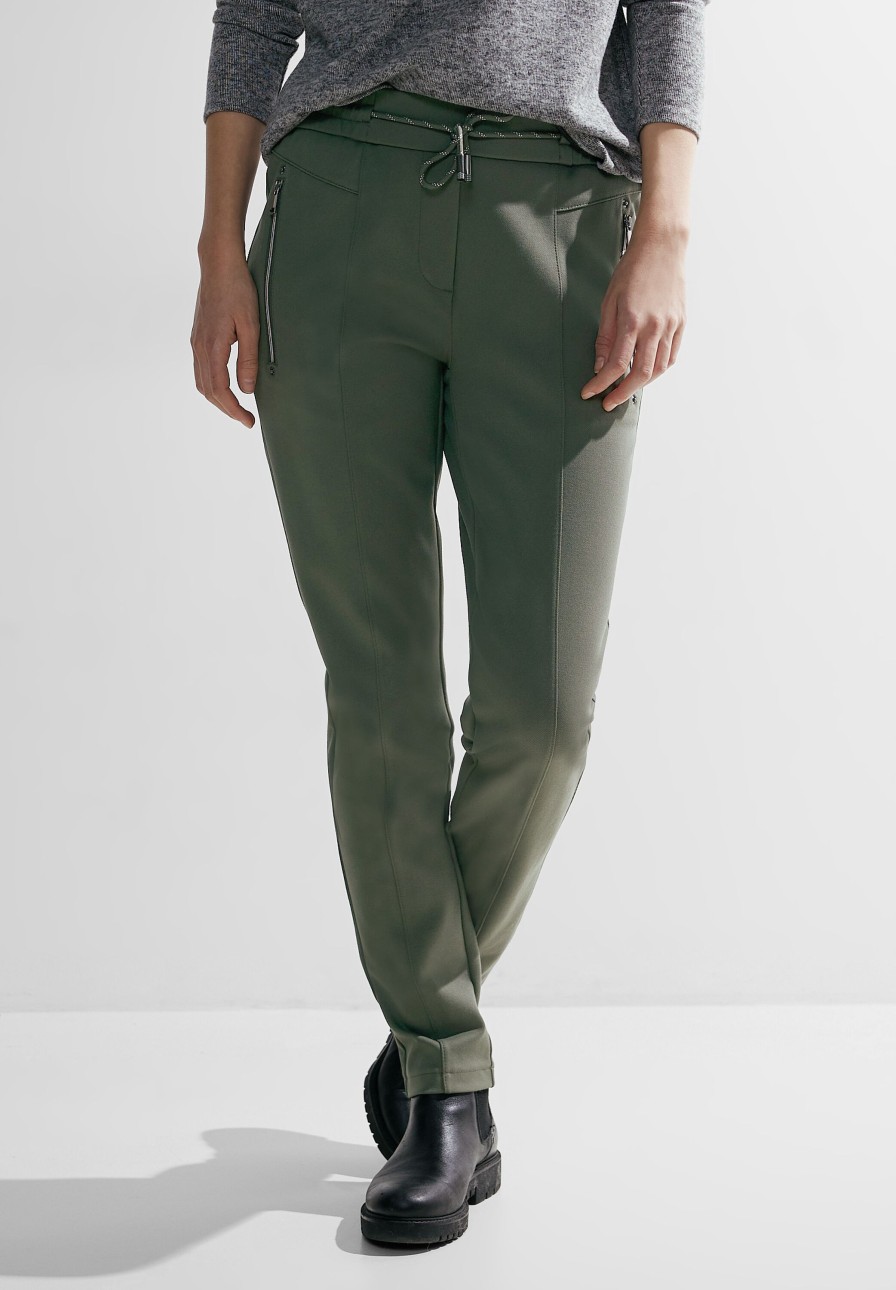 Dames Cecil | Cecil Jersey Broek Dynamic Khaki 377112 15612