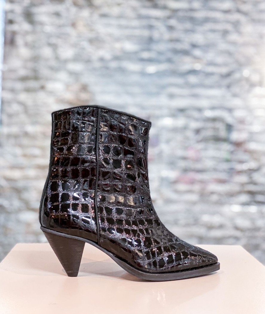 Dames DWRS Label | Dwrs Miley Croco Enkellaars Black