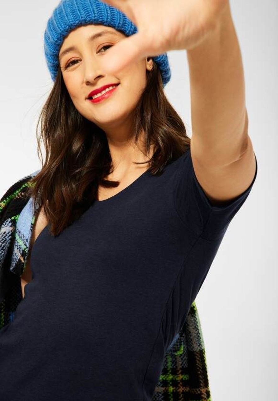 Dames Street One | Street One Korte Mouw Shirt Deep Blue 317665 11238