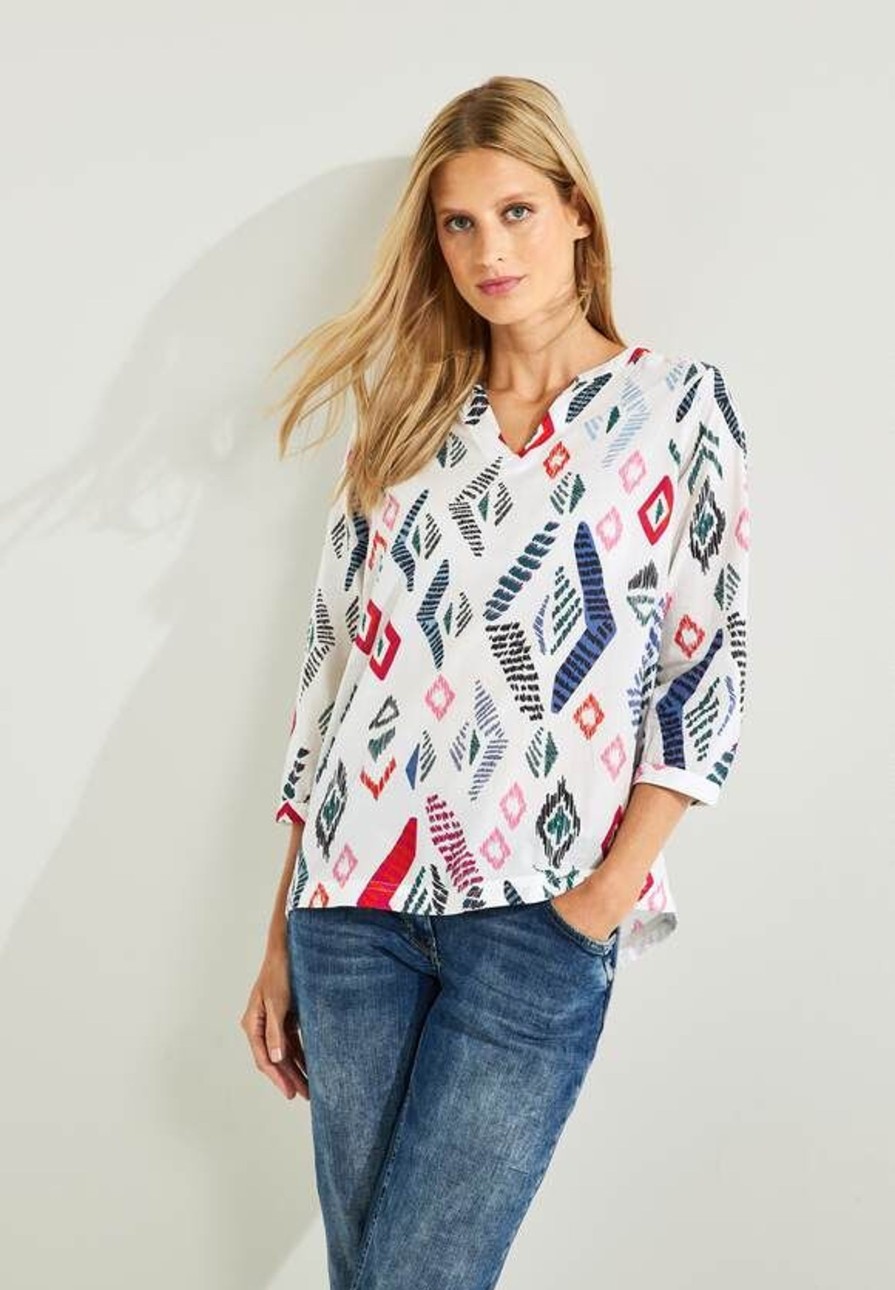 Dames Cecil | Cecil Ikat Print Blouse Vanilla White 344080 33474