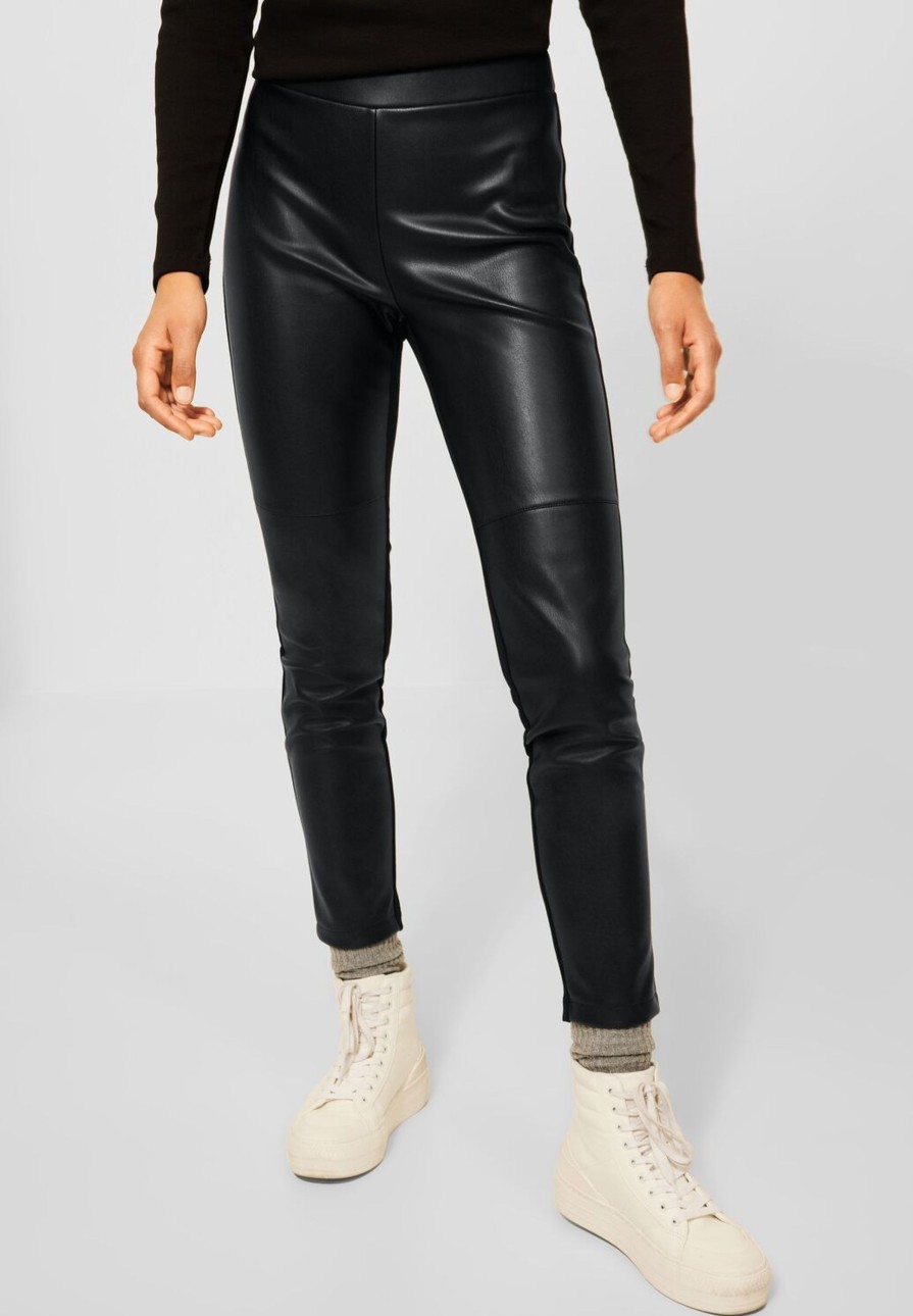 Dames Cecil | Cecil Vegan Leather Broek Zwart 374618 10001