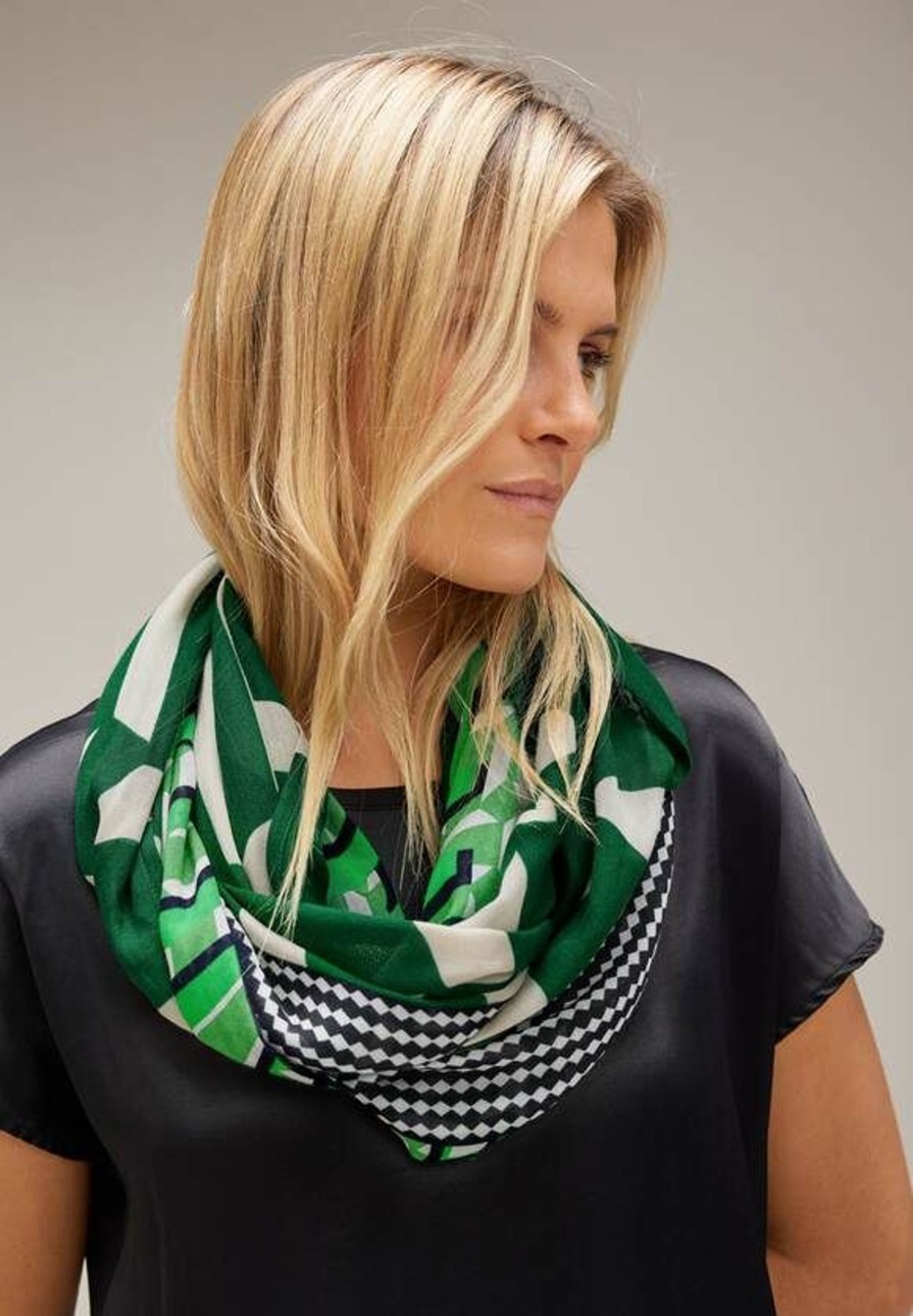 Dames Street One | Street One Ronde Print Sjaal Green 572209 35245