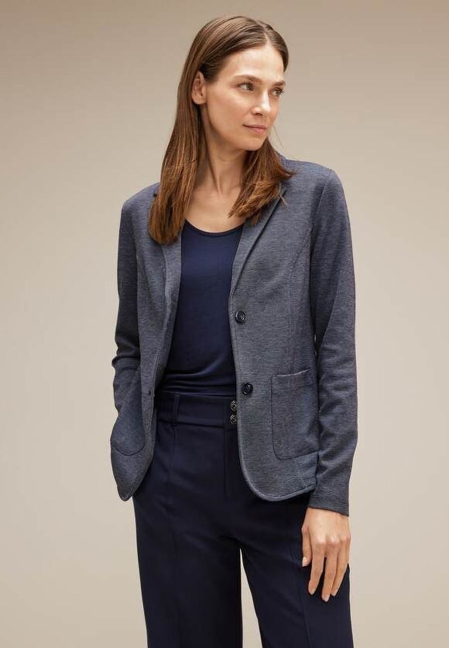 Dames Street One | Street One Jersey Blazer Deep Blue 211912 10250