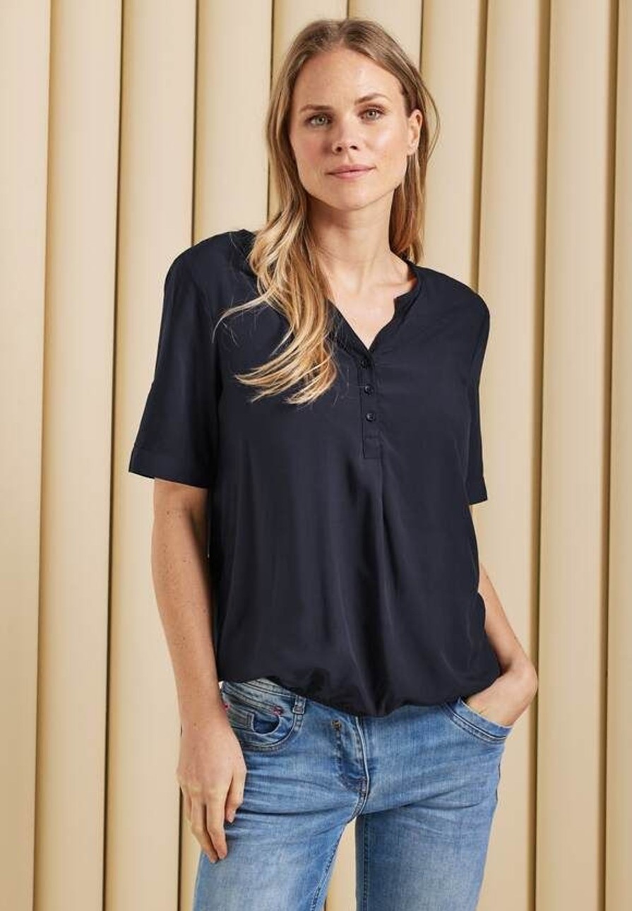 Dames Cecil | Cecil Uni Blouse Deep Blue 343933 10128