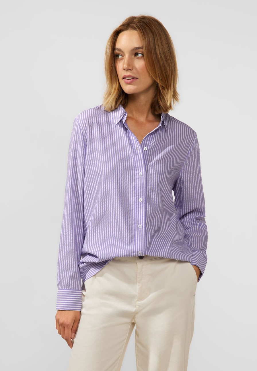 Dames Street One | Street One Seersucker Blouse Lilac 344190 25181