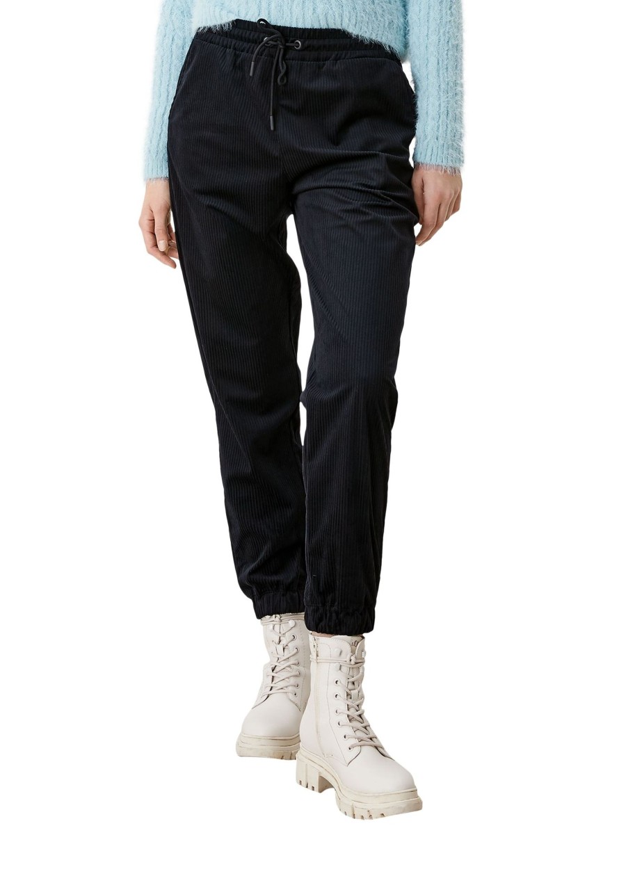 Dames S.Oliver | Qs Corduroy Jogger Zwart 2107555 9999