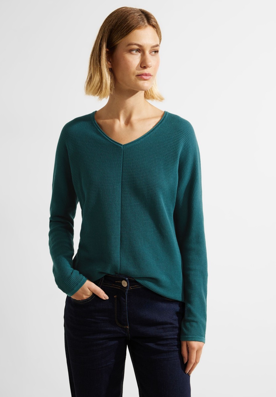 Dames Cecil | Cecil V-Hals Trui Deep Lake Green 302418 14926