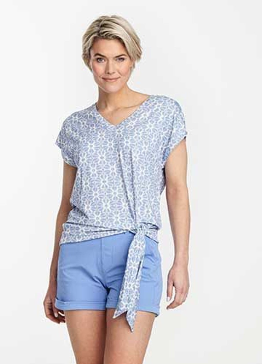 Dames Tramontana | Tramontana Print Top Blues D04-04-401