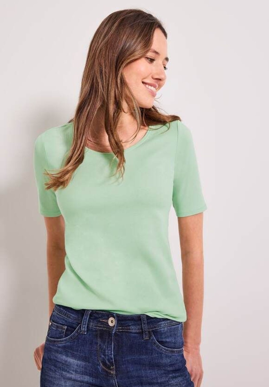 Dames Cecil | Cecil Korte Mouw Shirt Salvia Green 317515 14851