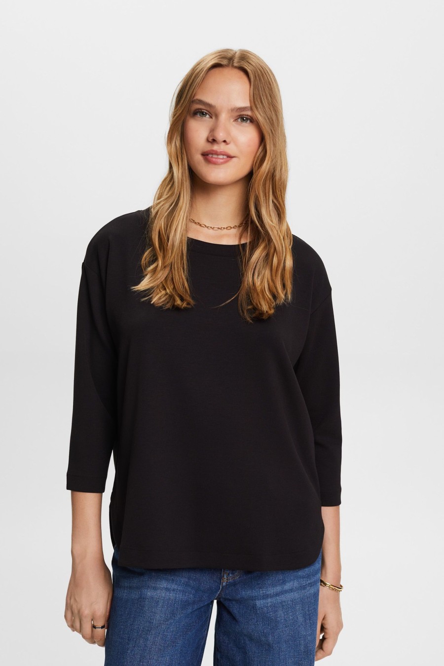 Dames Esprit | Esprit 3/4 Mouw Shirt Black 993Ee1K367 001