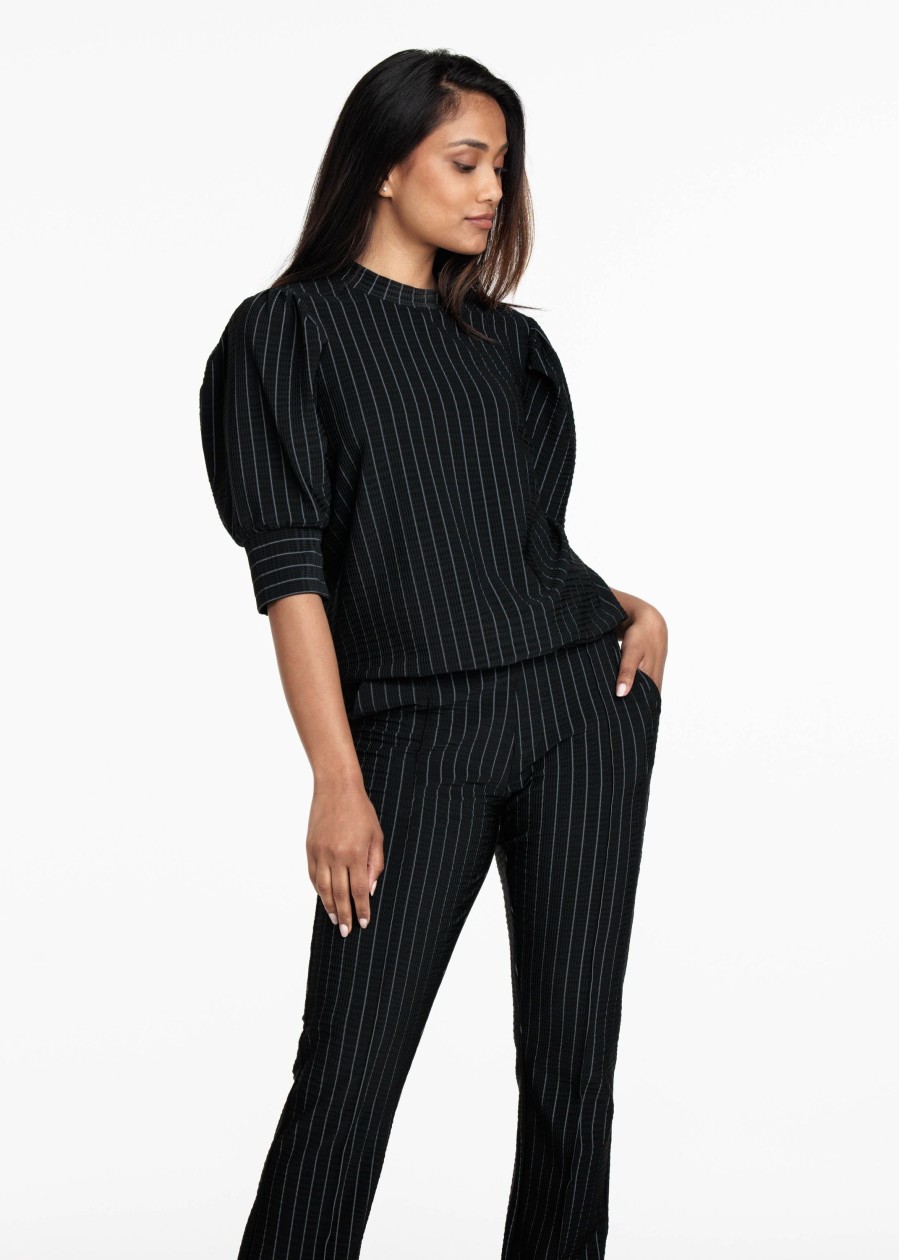 Dames Tramontana | Tramontana Pinstripe Shirt Black Q09-09-601