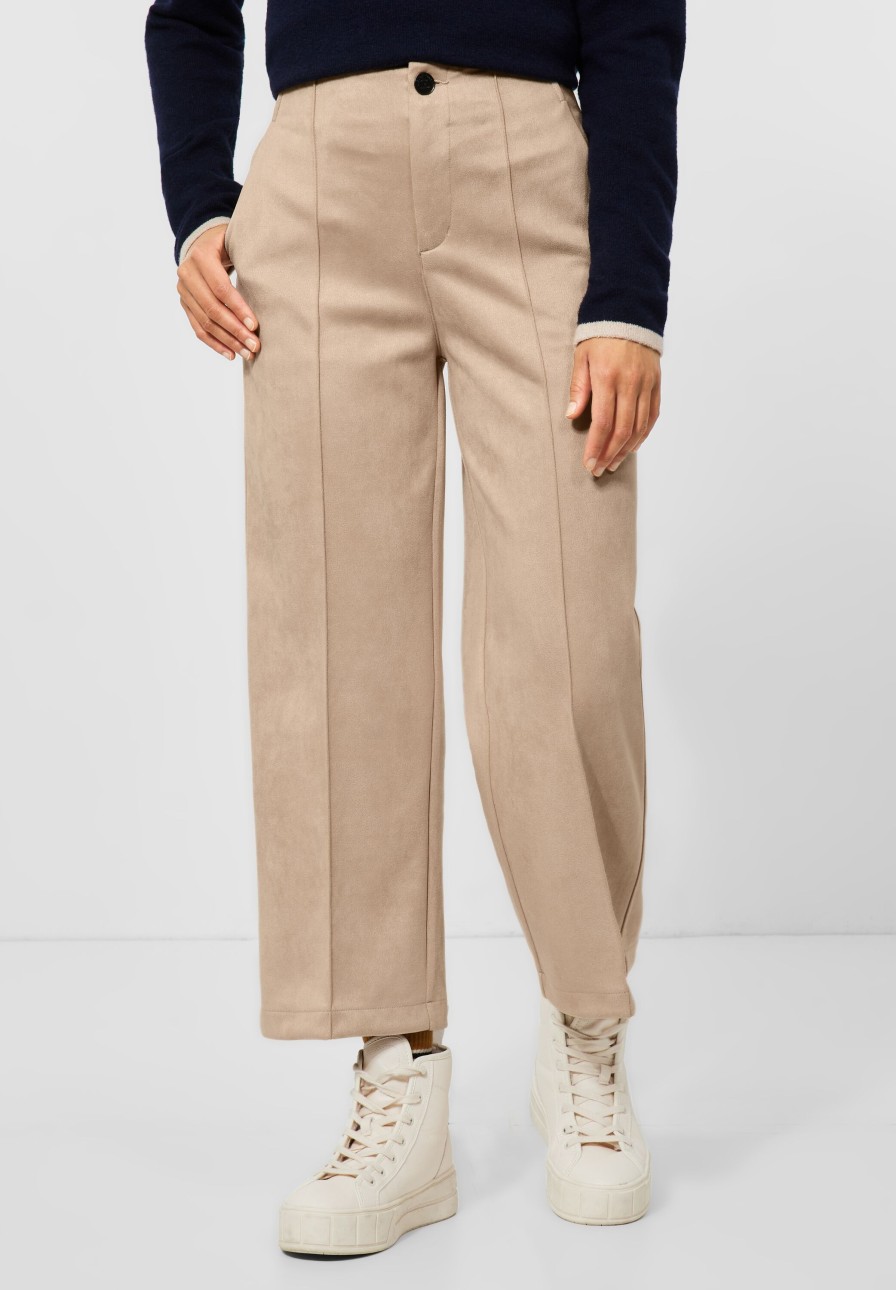 Dames Street One | Street One Velours Broek Buff Sand 375932 14486