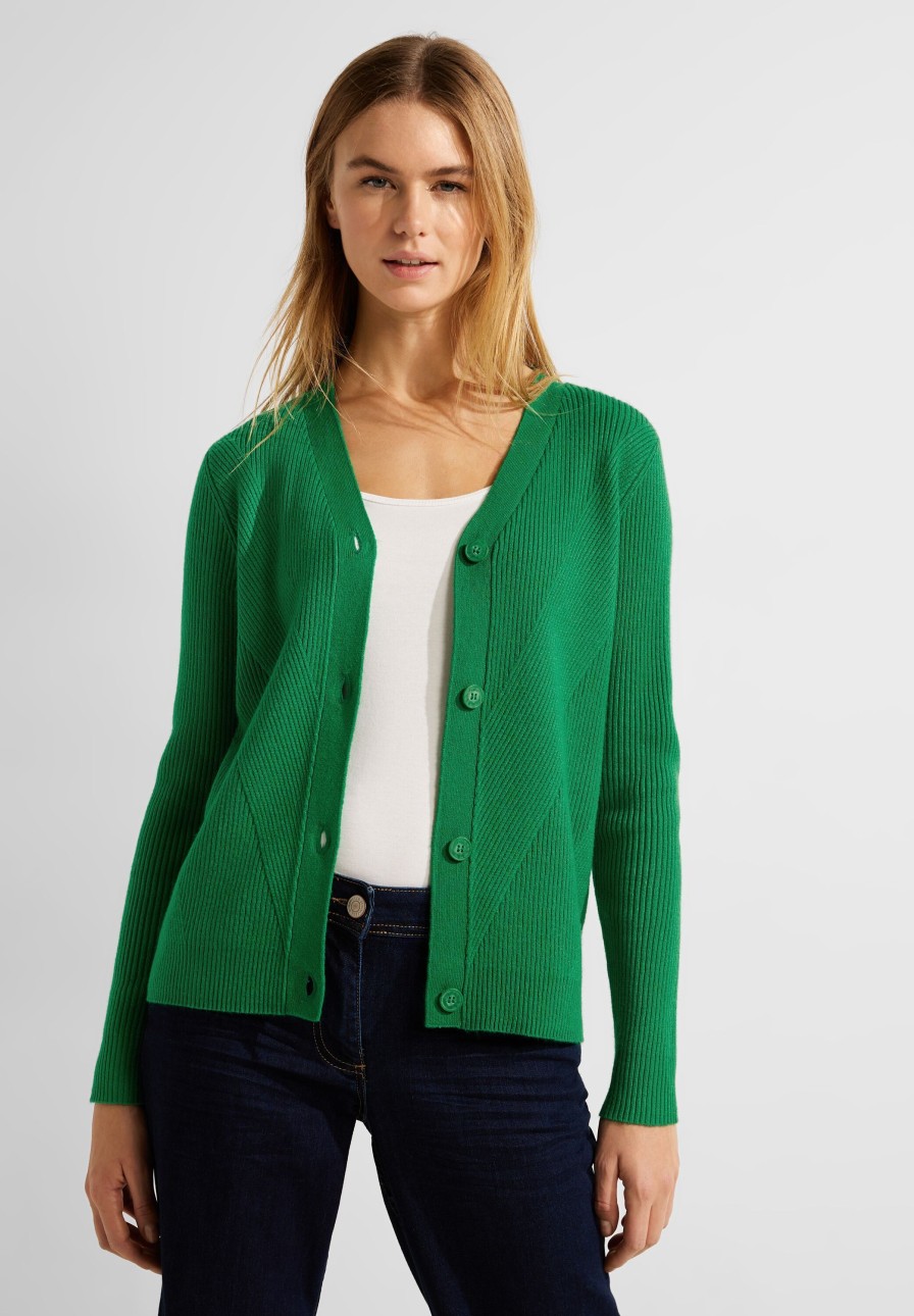 Dames Cecil | Cecil Rib Brei Vest Bright Green 253720 15279