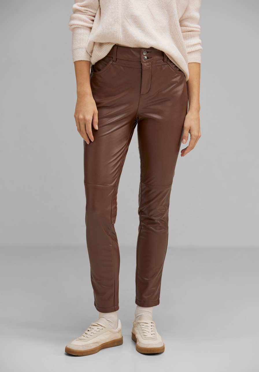 Dames Street One | Street One Vegan Leather Broek Brown 377038 15435