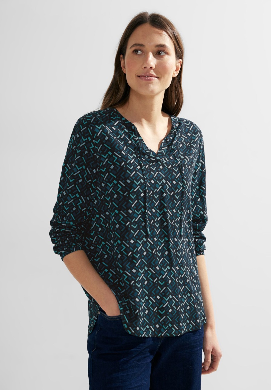 Dames Cecil | Cecil Grafische Print Blouse Petrol Blue 344375 35