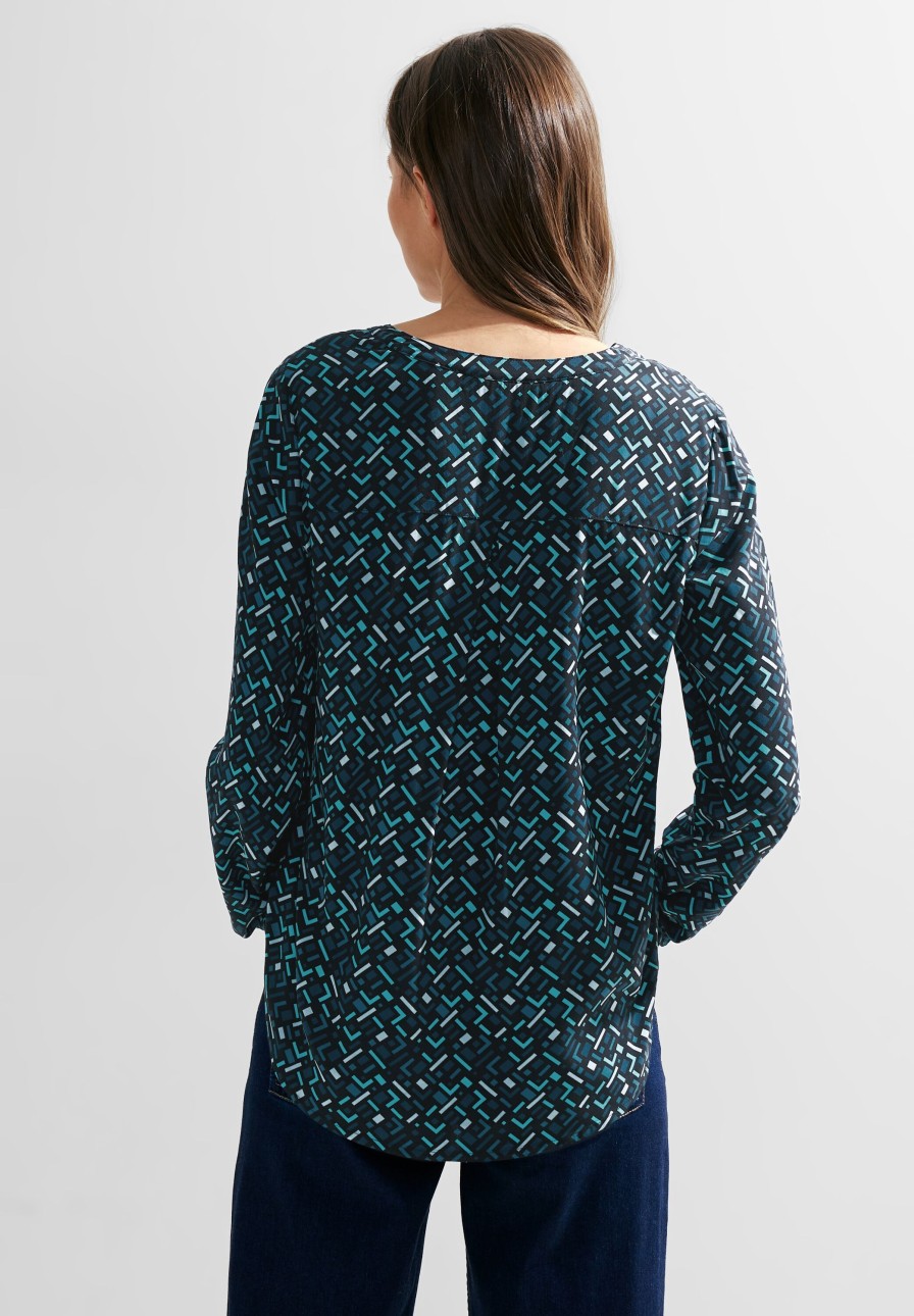 Dames Cecil | Cecil Grafische Print Blouse Petrol Blue 344375 35