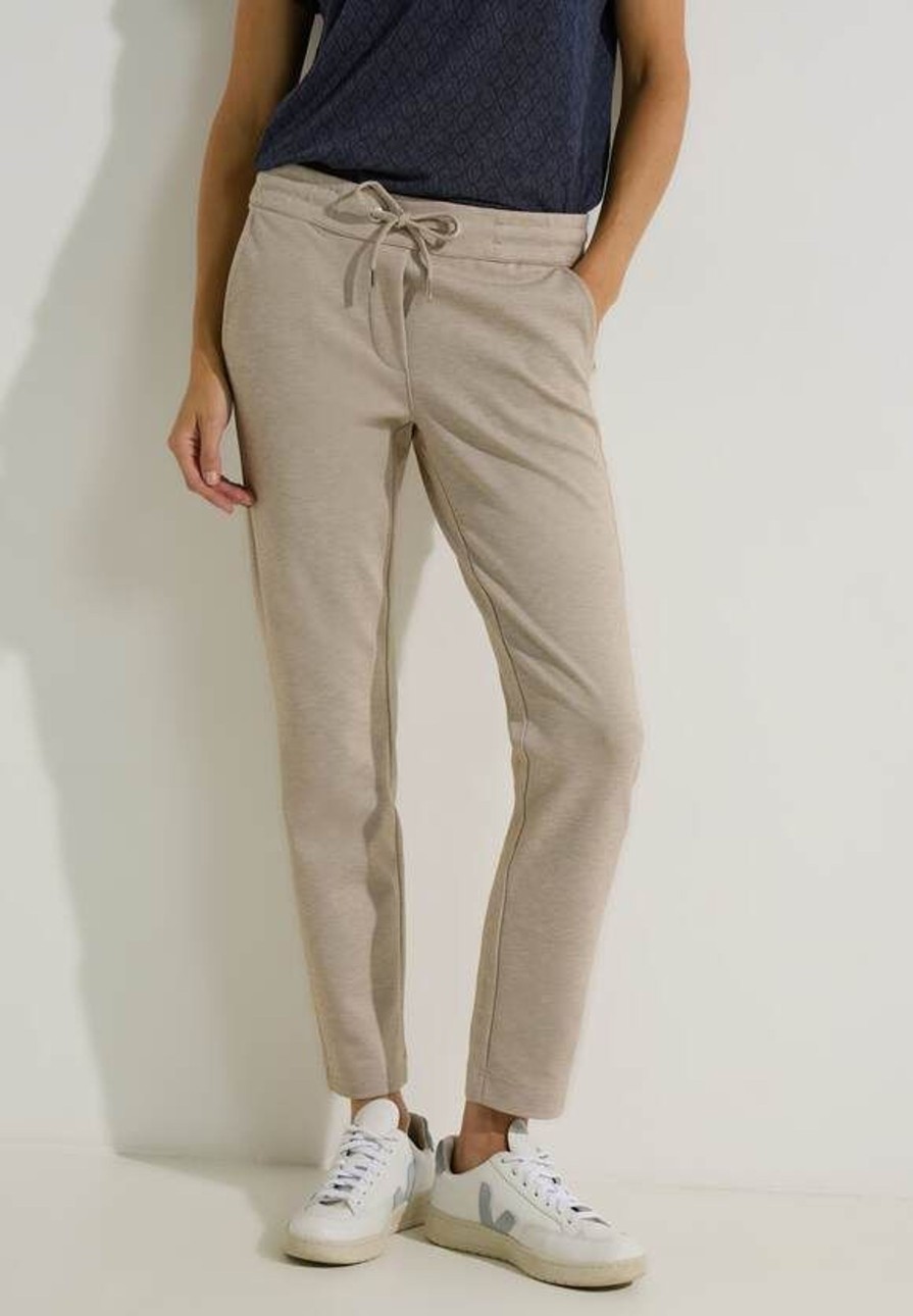 Dames Cecil | Cecil Jersey Broek Soft Sand Beige 376761 24605