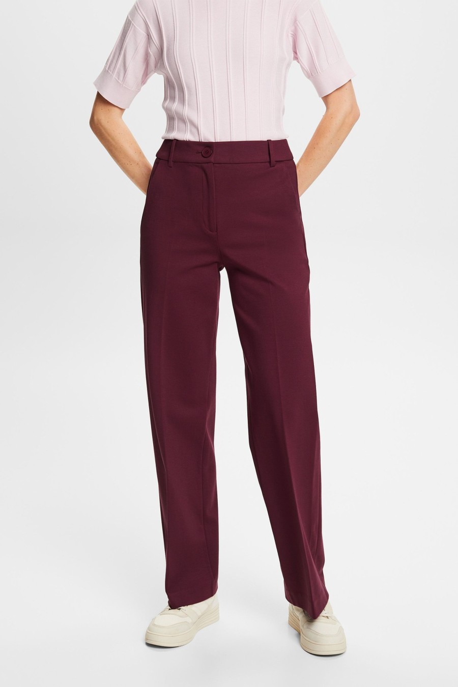 Dames Esprit | Esprit Jersey Pantalon Aubergine 991Eo1B304 515